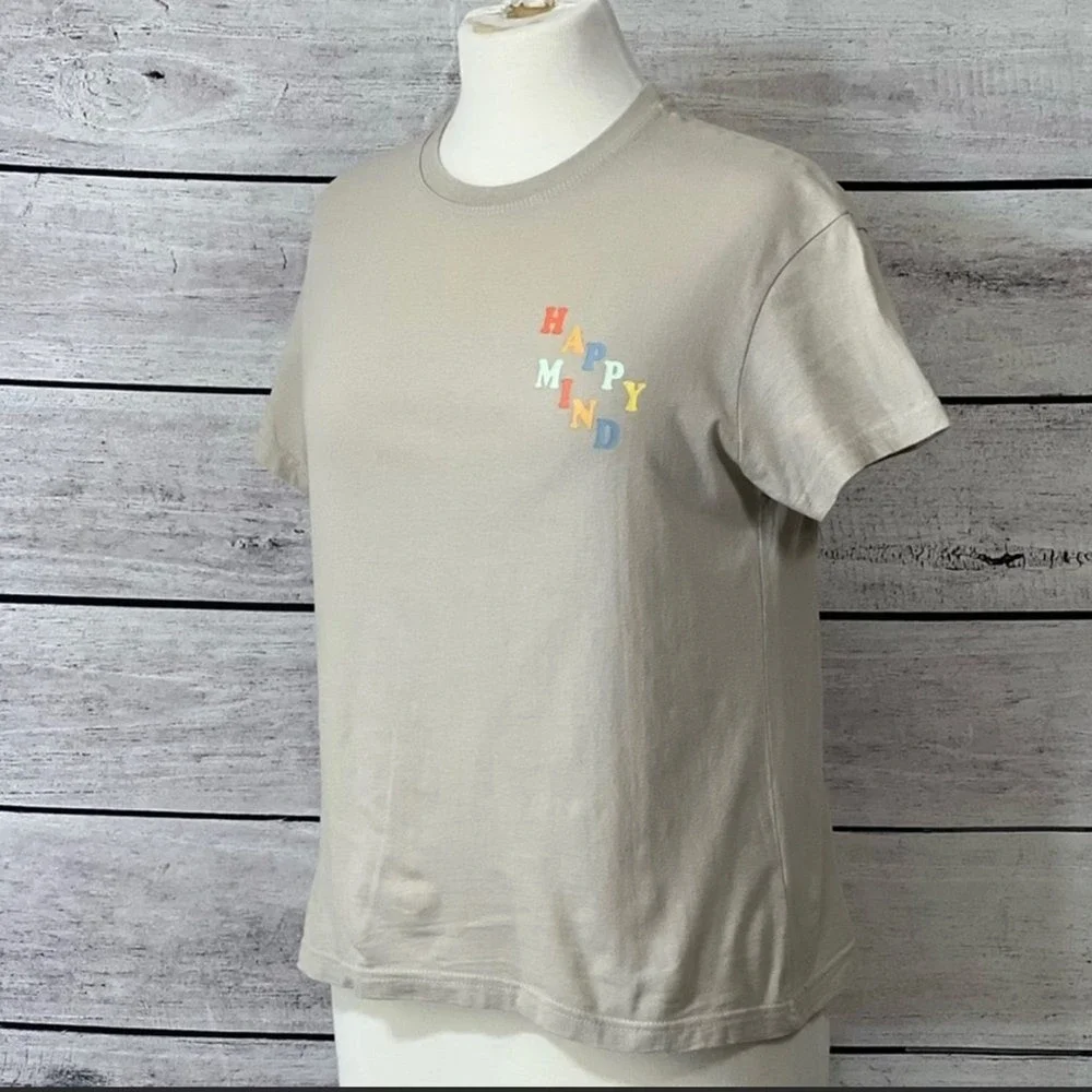 Brooklyn Cloth Boys Happy Mind Smiley Face Graphic Tee Tan Beige Large L